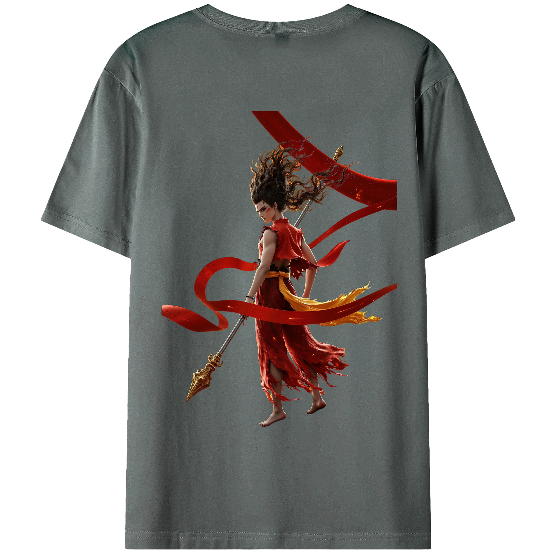 （画像用） Ne Zha 2 ナタ 魔童の大暴れ 綿100％ メンズ半袖Tシャツ（バックプリント） 通気性